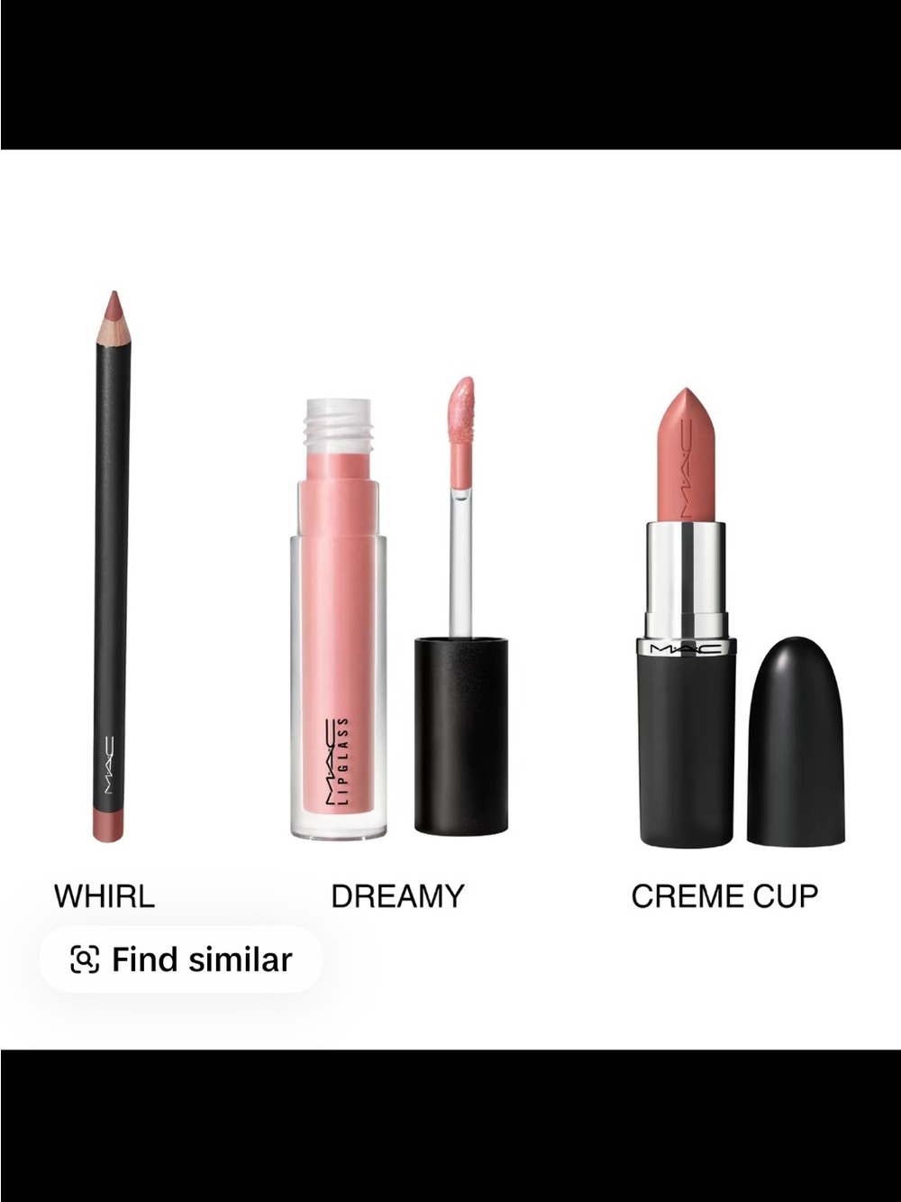 MAC Cosmetics Lip Trio with Whirl lip liner, Dreamy gloss and Cream Cup Lipstick